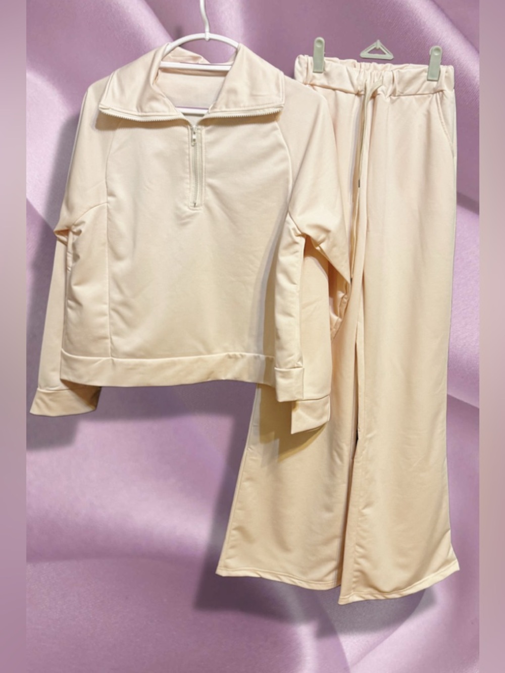 Cozy Cream Two-Piece Set - Half-Zip Top & Wide Leg Pants size Medium NWOT